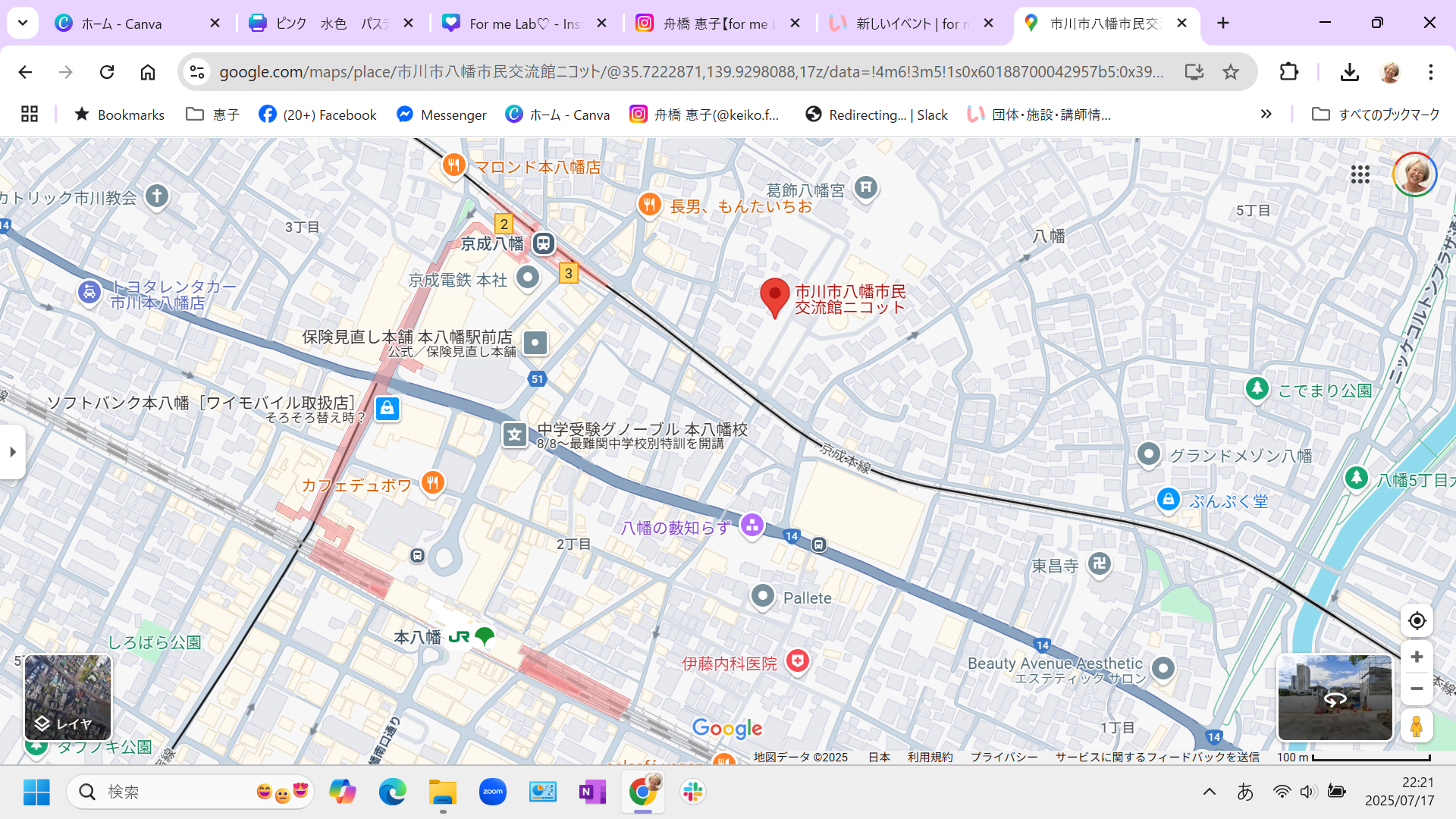 八幡市民交流館＜ニコット＞1Fへの地図